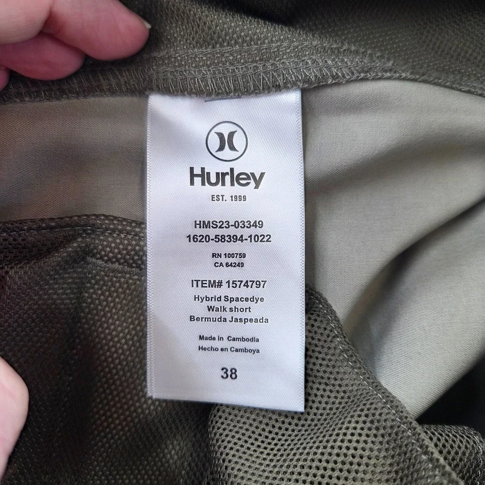 Hurley Mens 38 Gray Green Hybrid Flat Front Bermuda Shorts